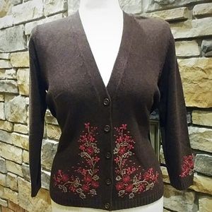 Eddie Bauer Brown & Red Floral Cardigan